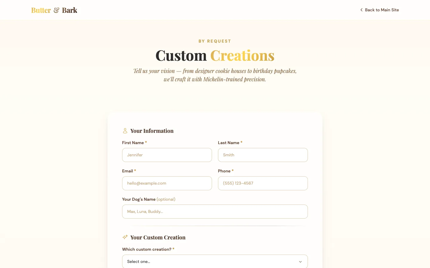 Butter & Bark custom order form