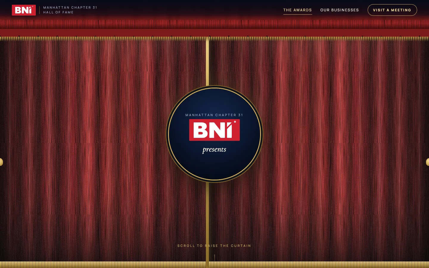 BNI Manhattan Chapter 31 Hall of Fame website opening curtain