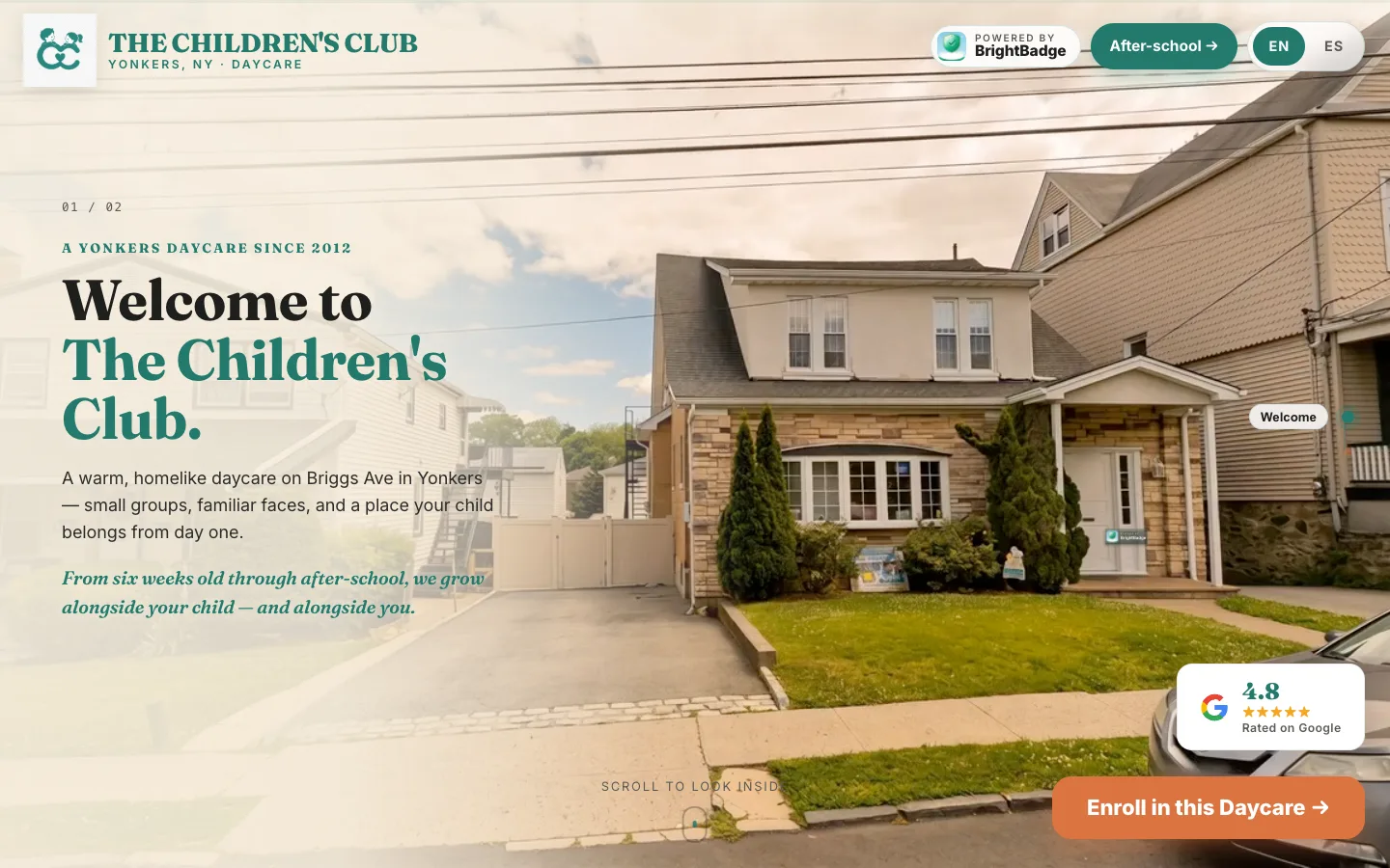 The Children’s Club daycare website homepage